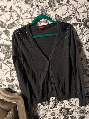 Merona Dark Gray V-Neck Cardigan with Shoulder Embellishments